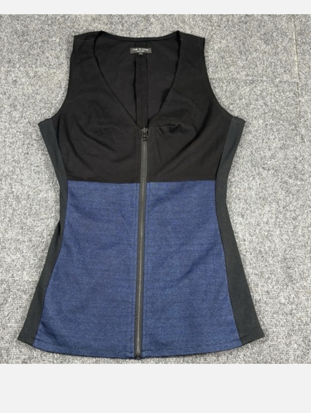 rag & bone Black and Navy Colorblock Zip Front Sleeveless Top
